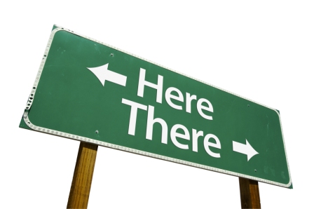 here there green road sign